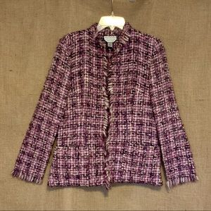 TALBOTS COLLECTION Made in Italy Boucle Tweed Blazer Jacket Fringe Purple 6
